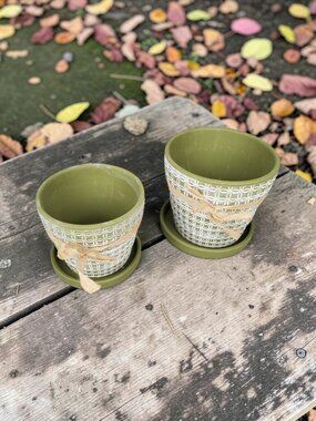 Set Of 2 Vintage Style Terracotta Planting Pots With Matching Saucer